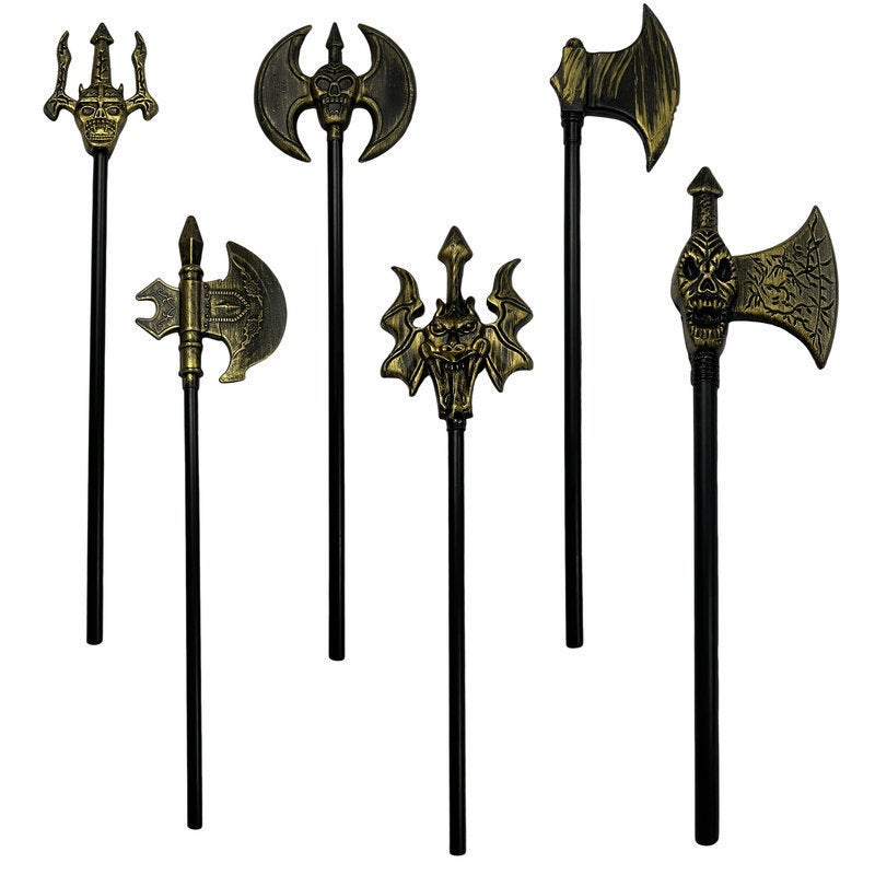 Halloween Cosplay Props Ghost Sickle Axe Double-Sided Axe Painted Gold Bronze Trigeminal 40Cm - Image 2